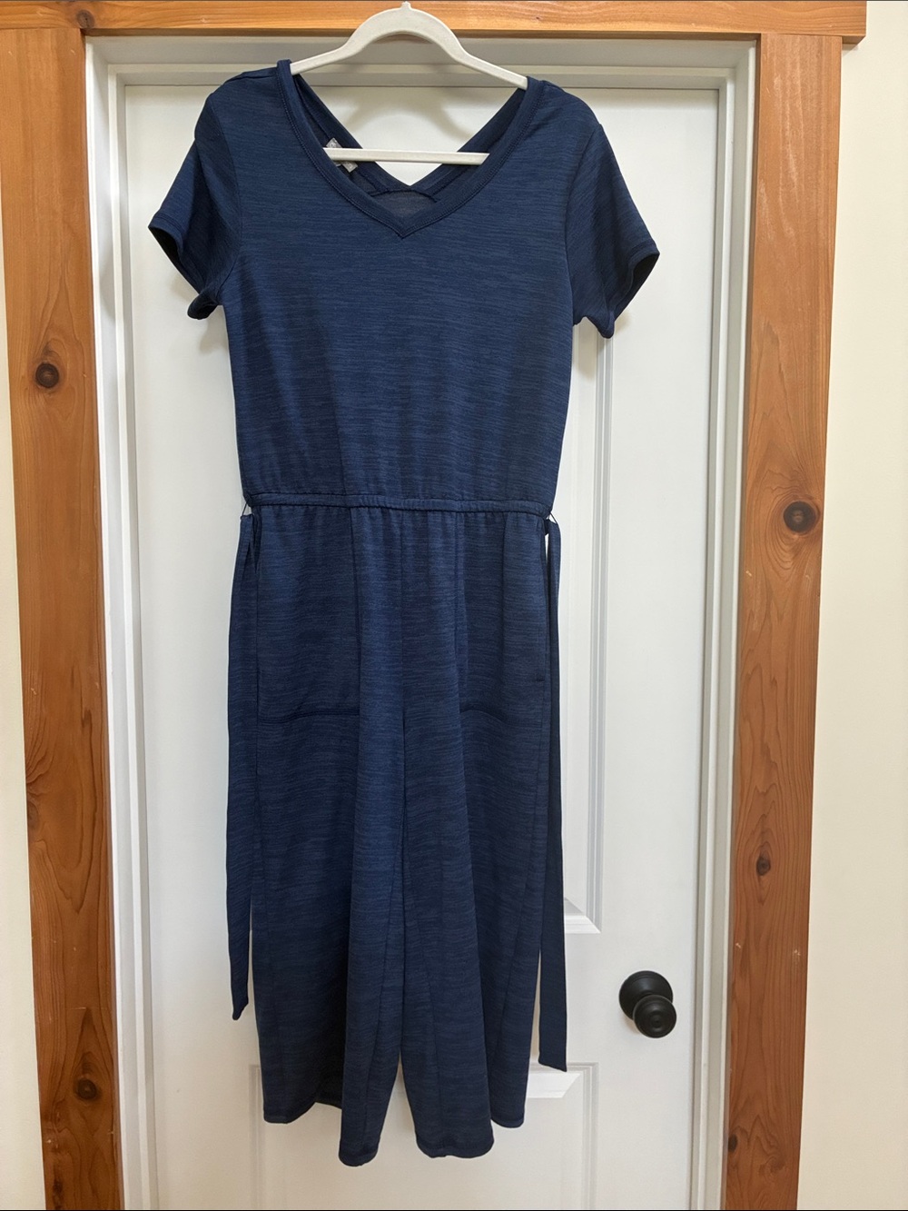 Talbots Navy Blue Short Sleeve Midi Jumpsuit small petite in excellent condition